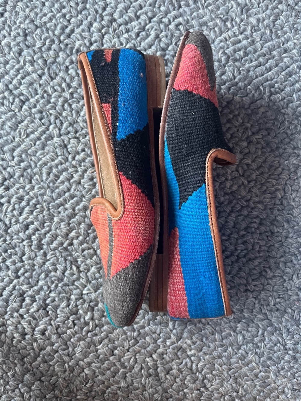 Handmade Multicolor Kilim Wool Slip On Loafer Shoes Womens Size 7.5